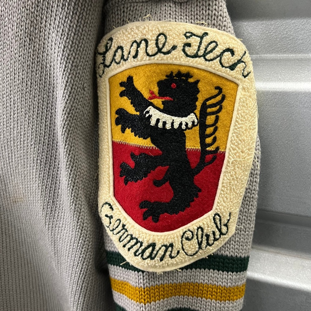 VTG 1950s Lane Tech Chicago Letterman Cardigan Sweater Grey Green Varsity - Picture 5 of 10
